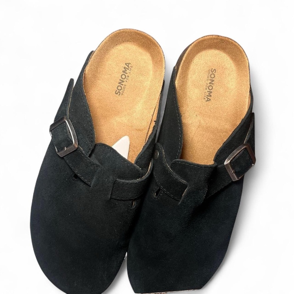 Sonoma Dark Suede Buckle Clogs
